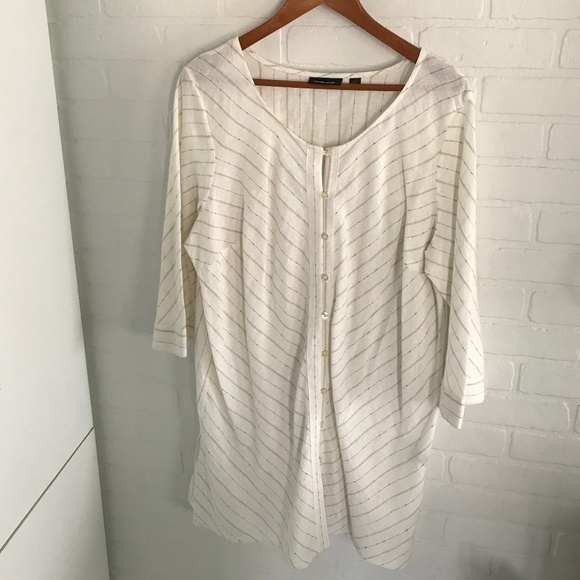 Linen Tunic/shirt Off-White gold Lagenlook Vacation Bali sz 18/20 (1X) - Picture 2 of 7